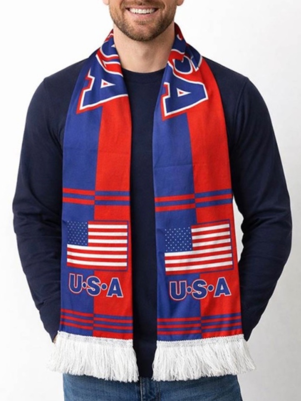 WORLD CUP AMERICAN FLAG UNISEX FRINGE PATRIOTIC SCARF - Picture 3 of 13